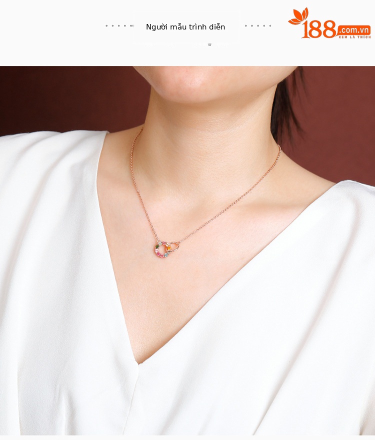 Dây chuyền bạc S925 mạ vàng hồng mặt dây chuyền vòng tròn liên kết — Dây xích (bao gồm dây xích, màu ngọc tỷ ngẫu nhiên) chi tiết 4