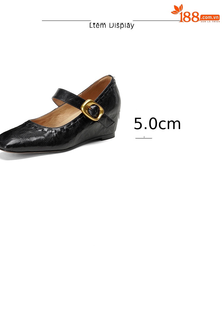 Giày Mary Jane nữ quai ngang da cừu gót thô 5 cm phong cách Pháp cổ điển — đen chi tiết 4