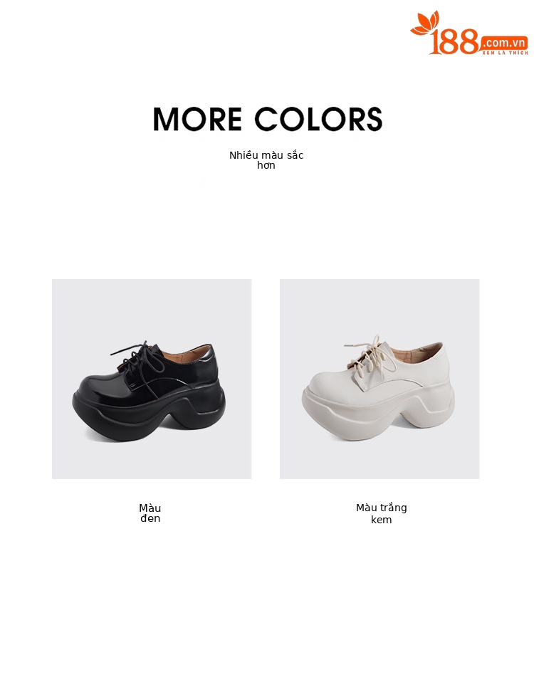 Giày loafer nữ đế xuồng platform cao 8 cm, dây buộc, da thật mùa thu 2025 — màu đen, màu trắng ngà chi tiết 4