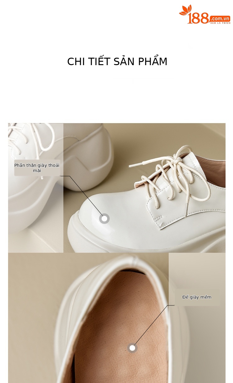 Giày loafer nữ đế xuồng platform cao 8 cm, dây buộc, da thật mùa thu 2025 — màu đen, màu trắng ngà chi tiết 18