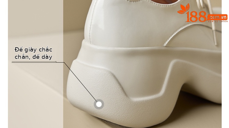Giày loafer nữ đế xuồng platform cao 8 cm, dây buộc, da thật mùa thu 2025 — màu đen, màu trắng ngà chi tiết 19