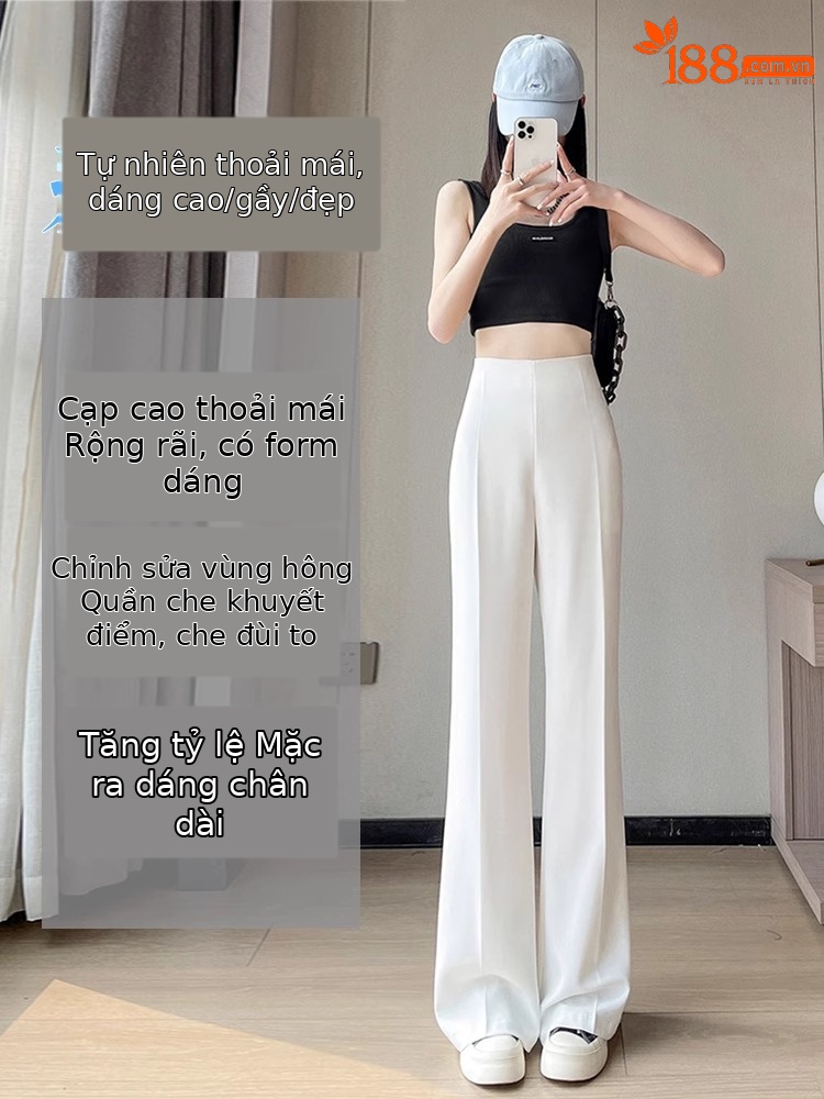 Quần tây nữ cạp cao ống loe vải mỏng mùa hè — Quần dài màu trắng