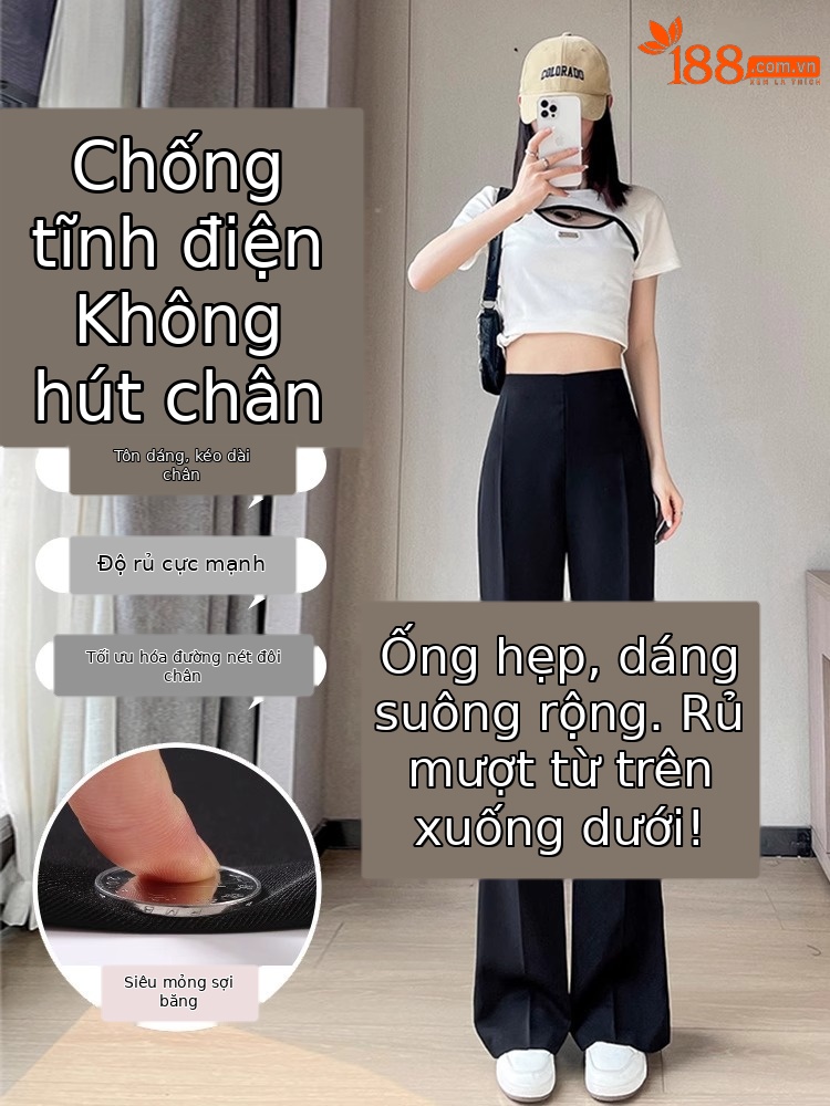 Quần tây nữ cạp cao ống loe vải mỏng mùa hè — Quần dài màu trắng