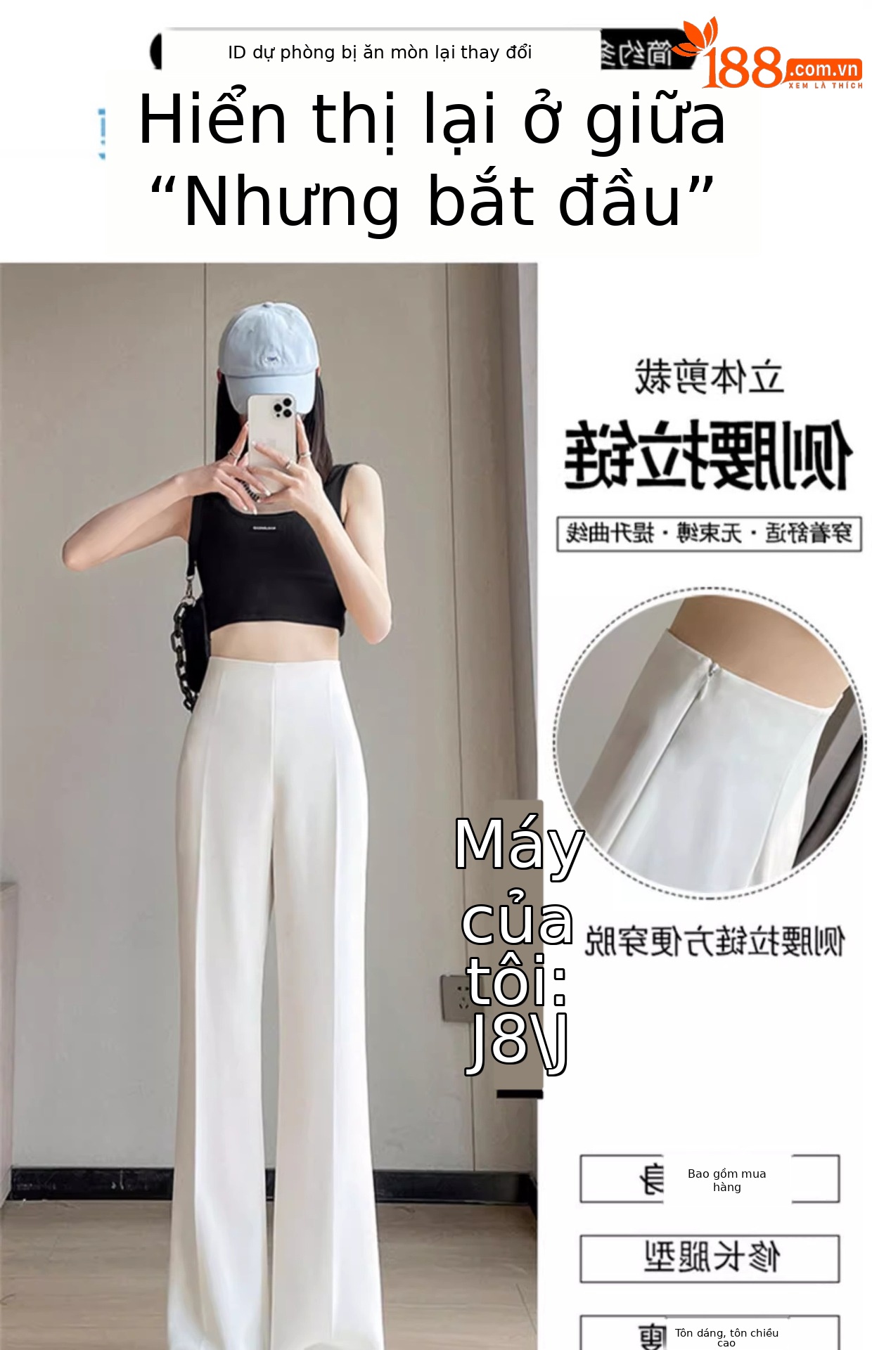 Quần tây nữ cạp cao ống loe vải mỏng mùa hè — Quần dài màu trắng chi tiết 12
