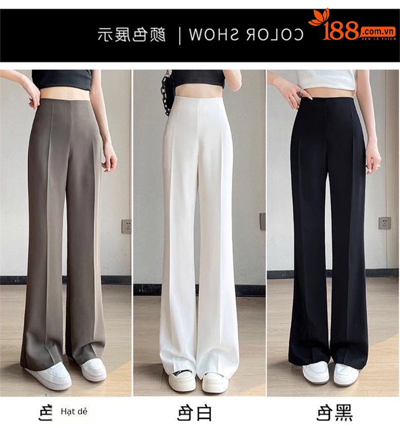 Quần tây nữ cạp cao ống loe vải mỏng mùa hè — Quần dài màu trắng chi tiết 22