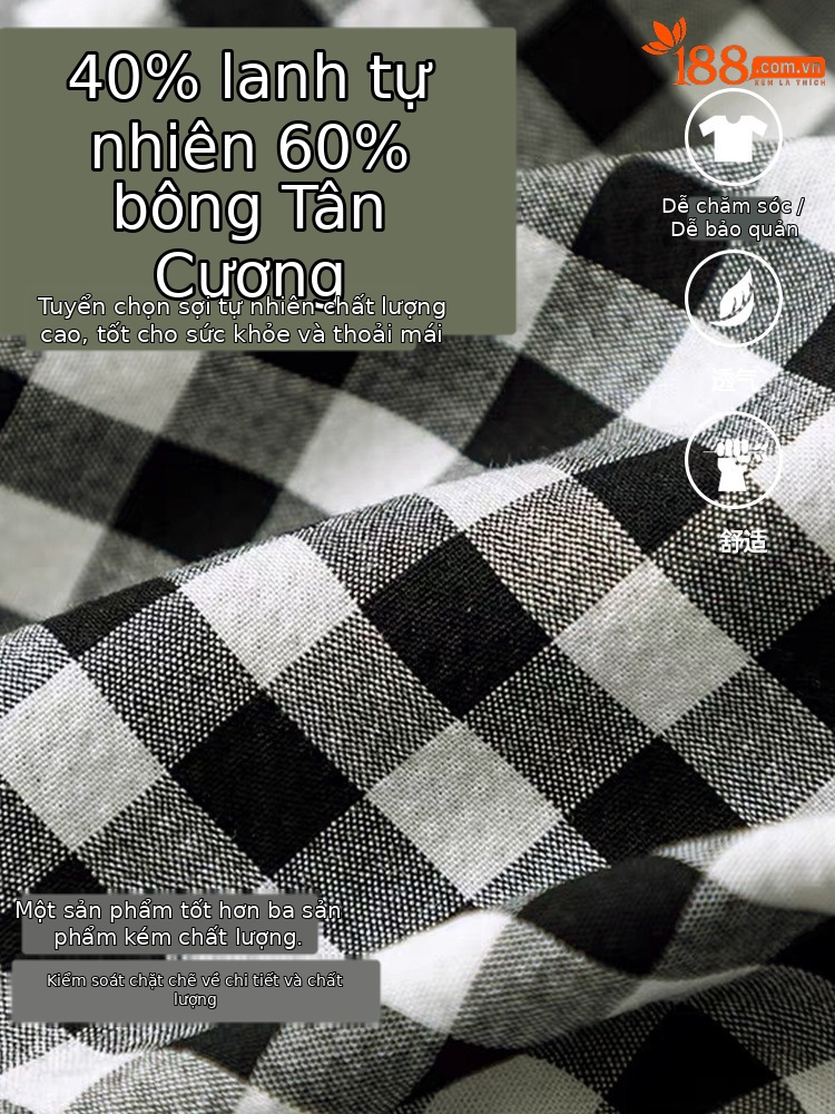Quần ống thẳng kẻ sọc chín điểm dáng người nhỏ cotton mùa hè mỏng giản dị quần ống thẳng kẻ sọc tám điểm A5225 — Caro đen trắng chi tiết 17