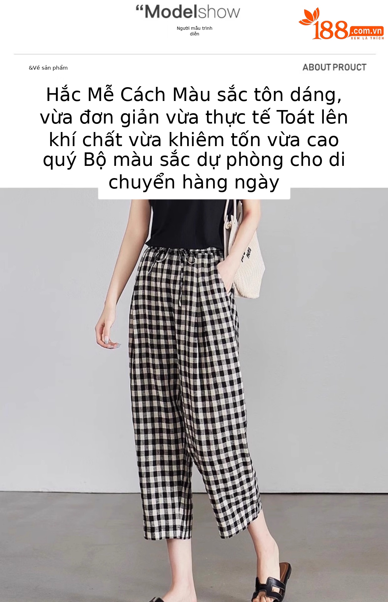 Quần ống thẳng kẻ sọc chín điểm dáng người nhỏ cotton mùa hè mỏng giản dị quần ống thẳng kẻ sọc tám điểm A5225 — Caro đen trắng chi tiết 20