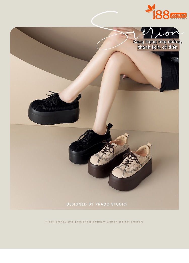 Giày sneaker nữ chunky đế dày mũi tròn phối màu dây buộc cổ thấp thu đông da thật — màu đen, màu mơ chi tiết 1