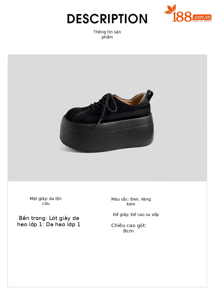 Giày sneaker nữ chunky đế dày mũi tròn phối màu dây buộc cổ thấp thu đông da thật — màu đen, màu mơ chi tiết 2