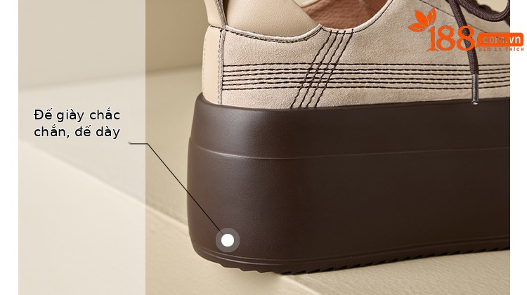 Giày sneaker nữ chunky đế dày mũi tròn phối màu dây buộc cổ thấp thu đông da thật — màu đen, màu mơ chi tiết 16