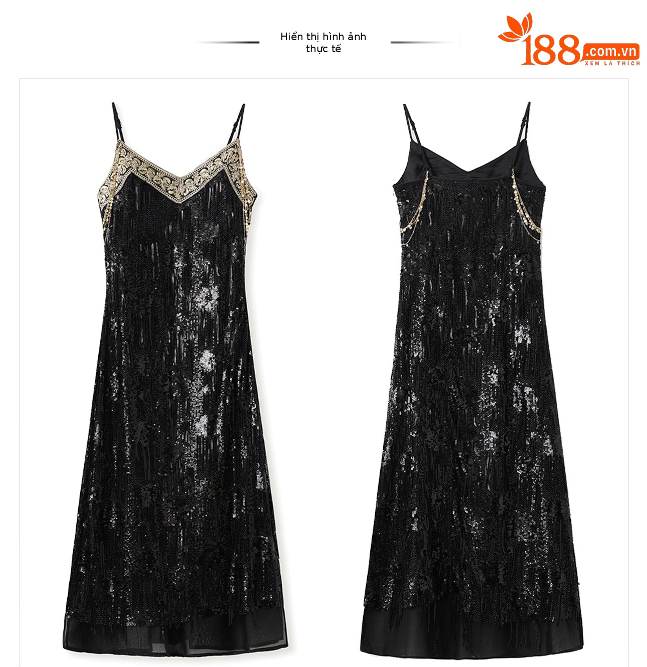 Đầm maxi nữ thắt eo phong cách Trung Hoa cổ điển đính cườm lưới thêu tua rua ZX N7012 — Đen Obsidian, Gạo hạnh nhân chi tiết 37
