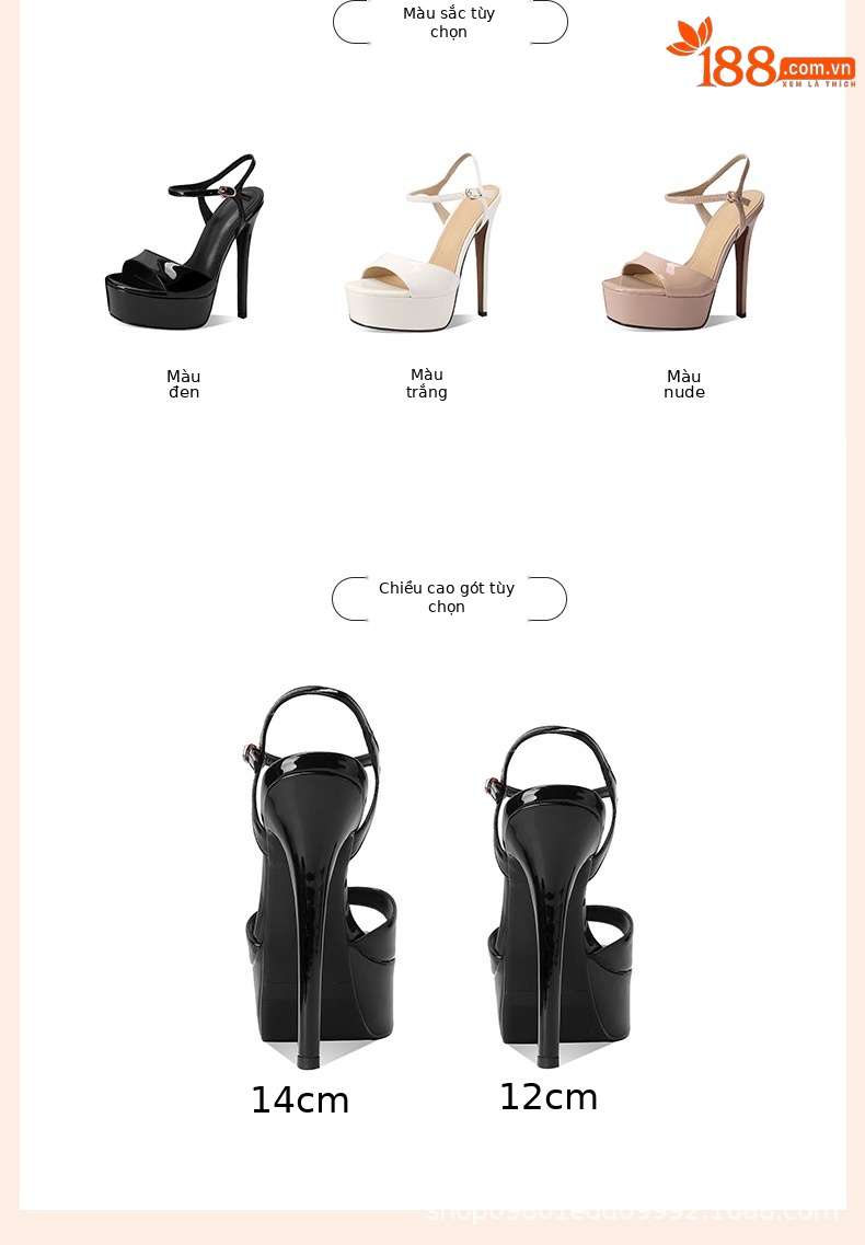 Sandal cao gót nữ hở mũi da thật gót siêu cao 14 cm đế platform — Đen 14cm chi tiết 1