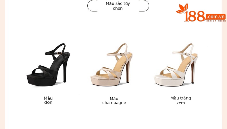 Sandal cao gót nữ hở mũi đế platform gót siêu cao 12 cm — Champagne màu chi tiết 1