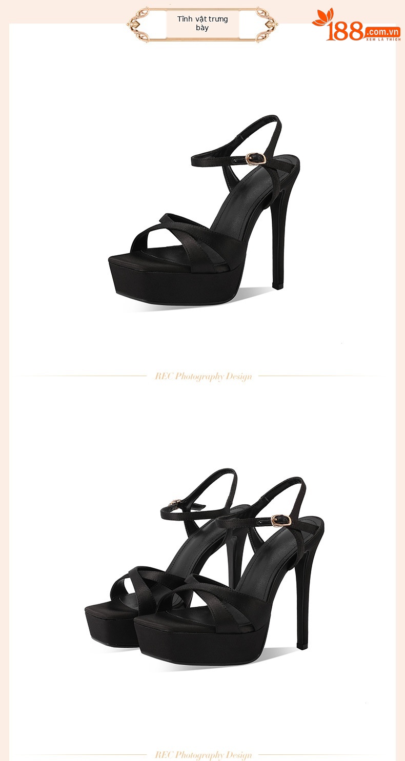 Sandal cao gót nữ hở mũi đế platform gót siêu cao 12 cm — Champagne màu chi tiết 2