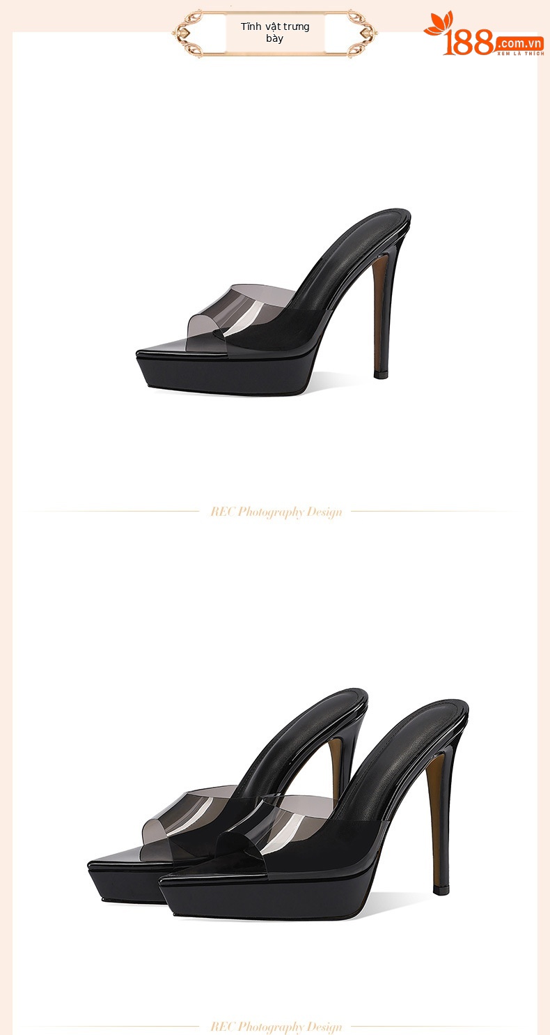 Sandal cao gót nữ đế xuồng platform phong cách Hàn Quốc, gót siêu cao 12 cm — đen chi tiết 2