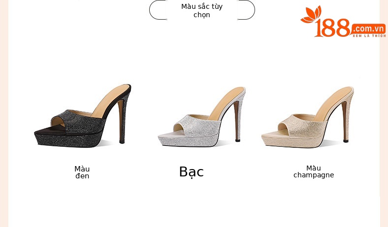 Sandal cao gót nữ hở mũi đính đá platform gót nhọn 9 cm — Champagne màu chi tiết 1