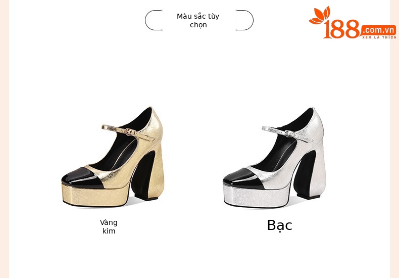 Giày cao gót nữ mũi nhọn quai ngang đế xuồng platform gót dày 9 cm da thật phong cách Pháp — màu vàng chi tiết 1