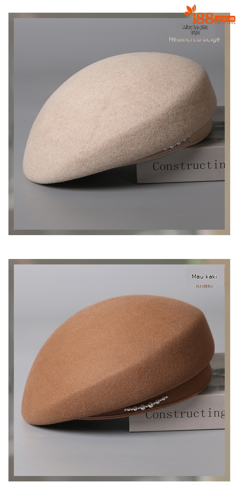 Mũ nồi len beret định hình phong cách Hàn Quốc, có ngọc trai trang trí, dành cho nữ — màu đen chi tiết 5