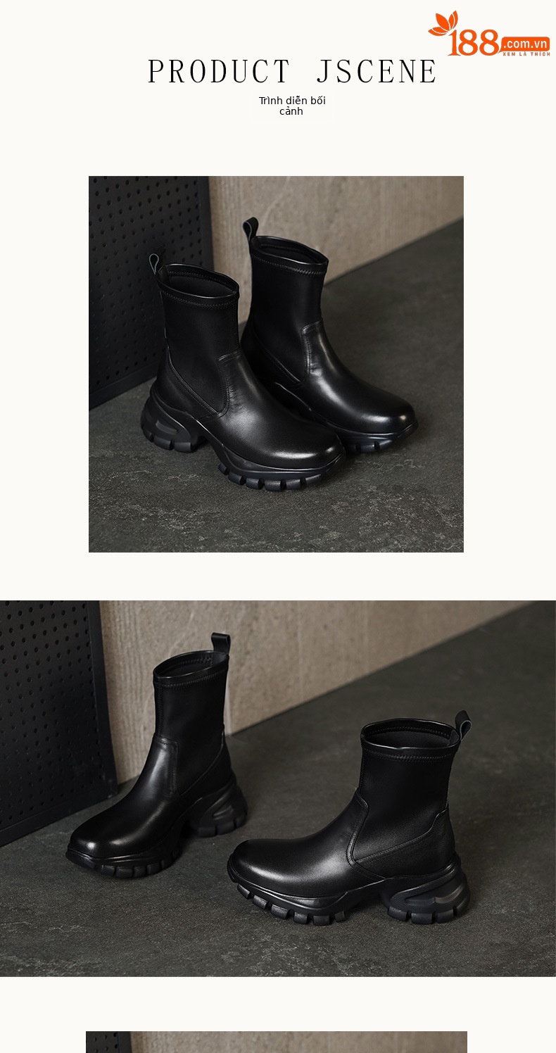 Boot da Chelsea nữ đế dày tăng chiều cao, cổ thun co giãn, dáng ôm chân — Lót nhung đen, Trong danh sách đen chi tiết 5