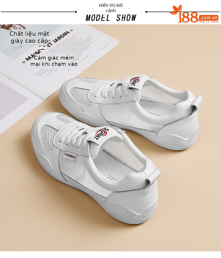 Giày thể thao nữ chạy bộ mesh thoáng khí đế mềm da thật — Màu trắng 58259, Màu be 9160-2 [Sợi lưới], Màu xám gạo 58231 mẫu, Màu đen 58259 chi tiết 8