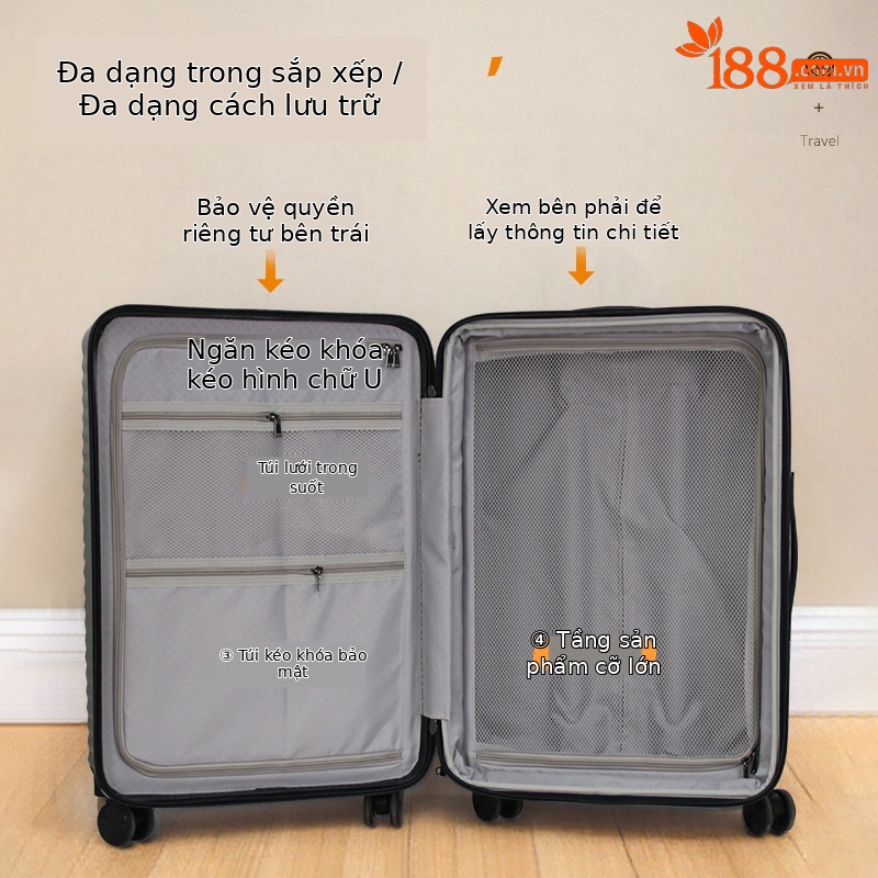 Vali PC nhẹ du lịch 20 inch mở rộng dung lượng 20% — màu đen, màu hồng, màu tím, màu trắng