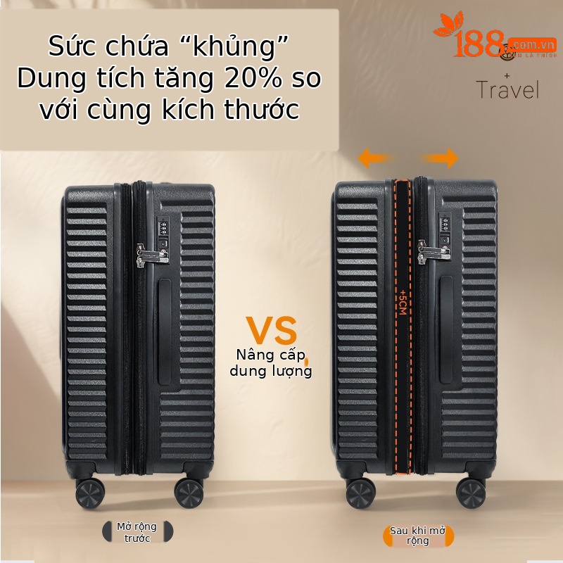 Vali PC nhẹ du lịch 20 inch mở rộng dung lượng 20% — màu đen, màu hồng, màu tím, màu trắng