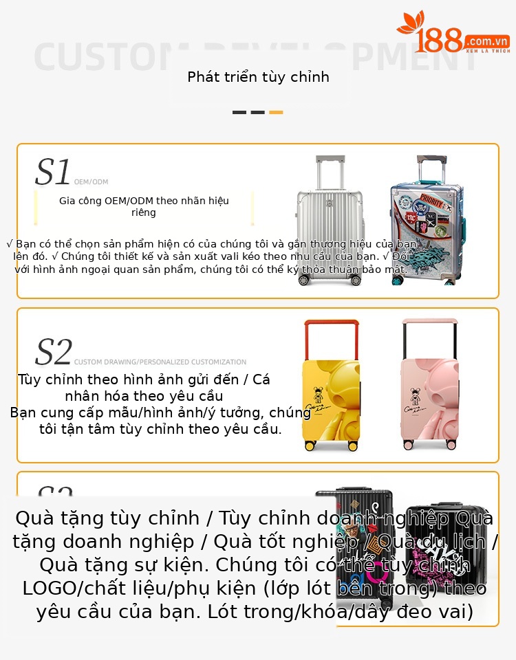 Vali PC nhẹ du lịch 20 inch mở rộng dung lượng 20% — màu đen, màu hồng, màu tím, màu trắng chi tiết 1