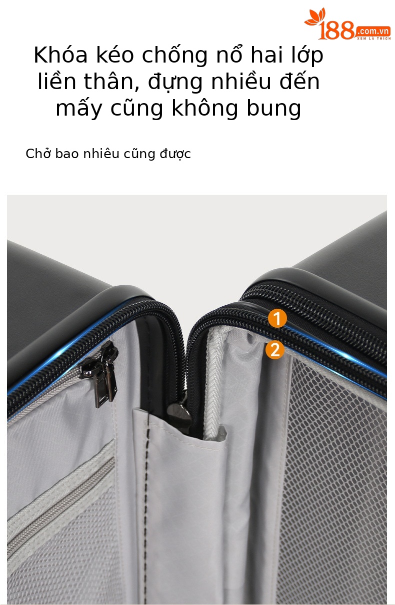 Vali PC nhẹ du lịch 20 inch mở rộng dung lượng 20% — màu đen, màu hồng, màu tím, màu trắng chi tiết 12