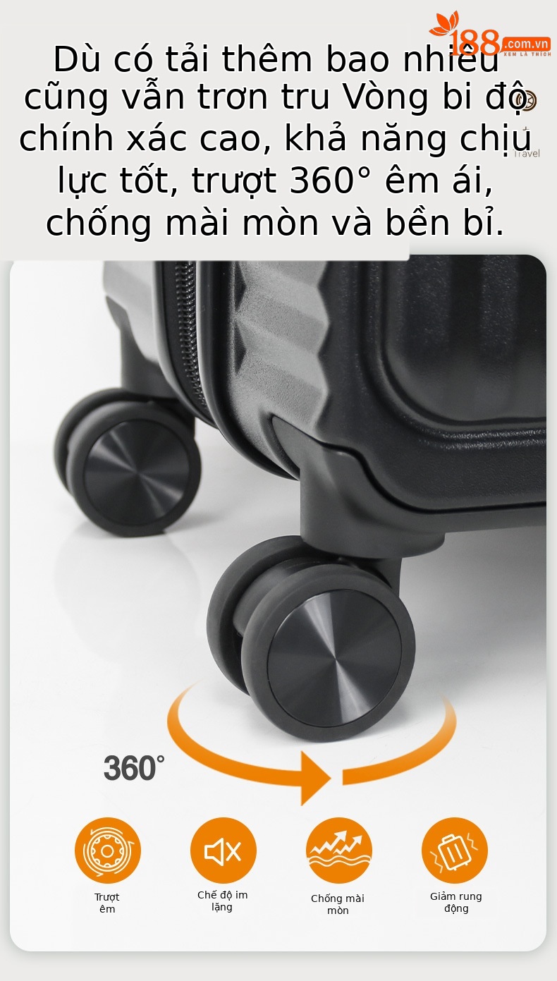 Vali PC nhẹ du lịch 20 inch mở rộng dung lượng 20% — màu đen, màu hồng, màu tím, màu trắng chi tiết 10