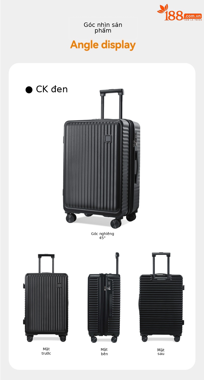 Vali PC nhẹ du lịch 20 inch mở rộng dung lượng 20% — màu đen, màu hồng, màu tím, màu trắng chi tiết 15