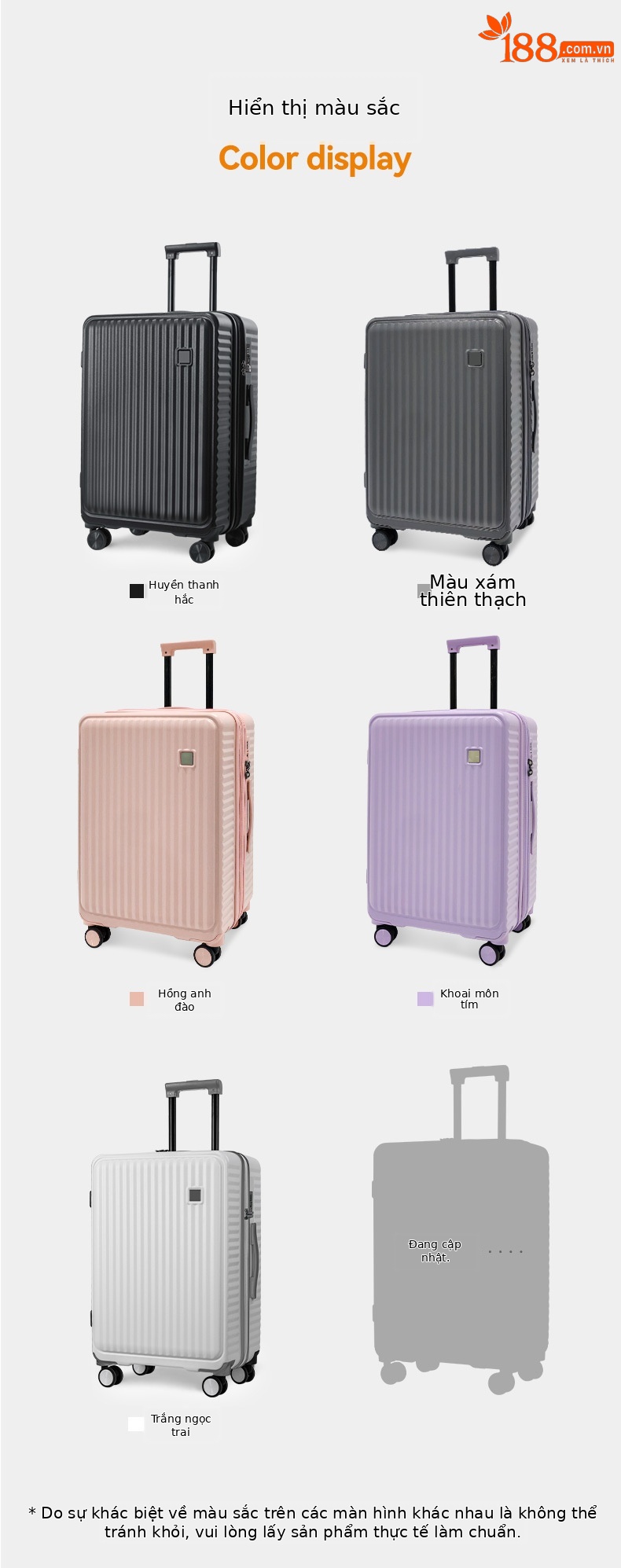 Vali PC nhẹ du lịch 20 inch mở rộng dung lượng 20% — màu đen, màu hồng, màu tím, màu trắng chi tiết 16