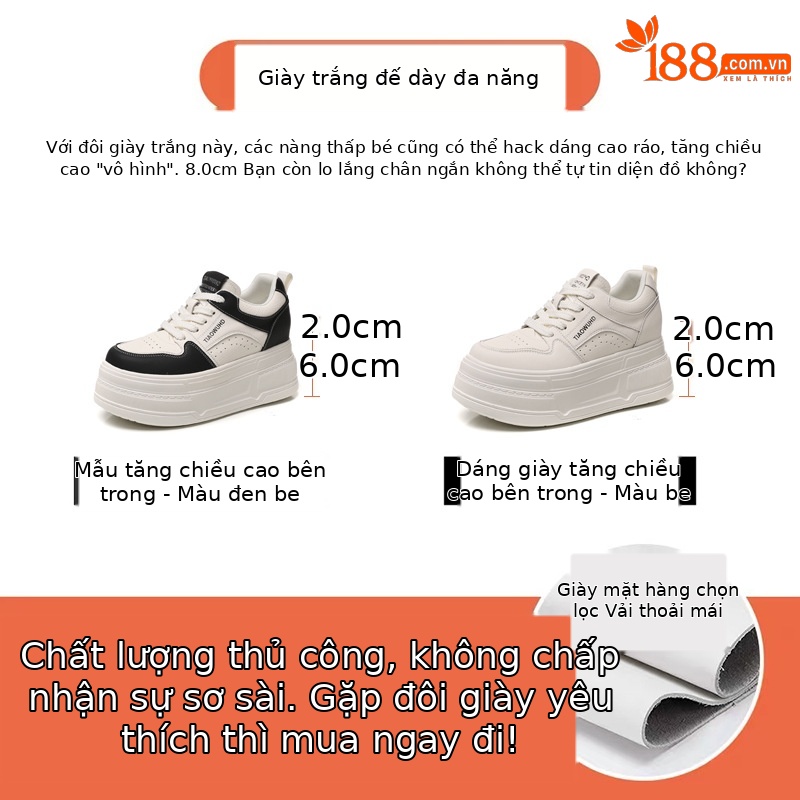 Giày sneaker nữ chunky đế dày tăng chiều cao 8 cm, phong cách trẻ trung — màu be