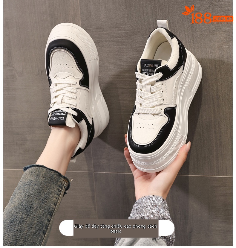 Giày sneaker nữ chunky đế dày tăng chiều cao 8 cm, phong cách trẻ trung — màu be chi tiết 1