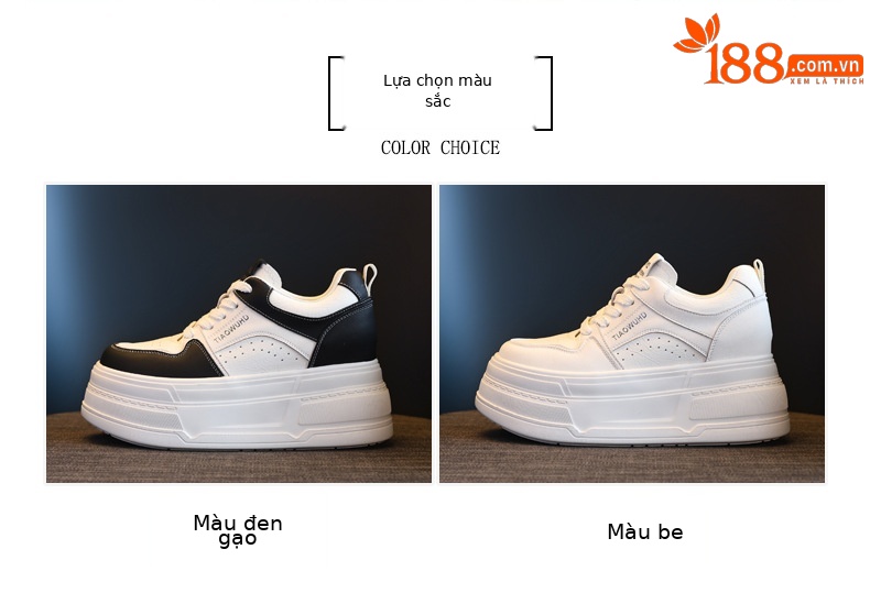 Giày sneaker nữ chunky đế dày tăng chiều cao 8 cm, phong cách trẻ trung — màu be chi tiết 2