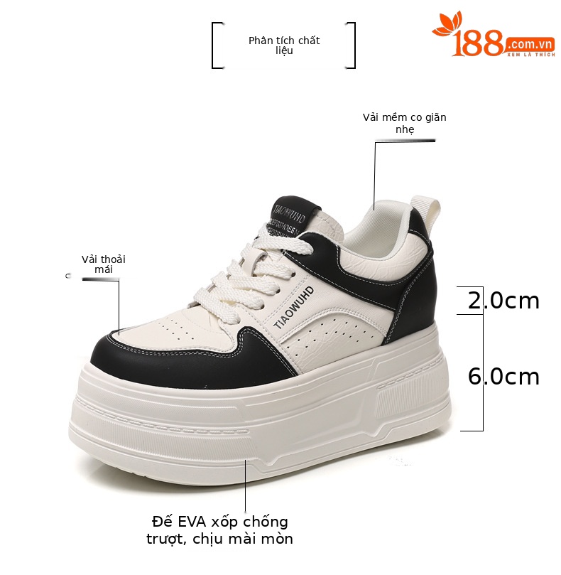Giày sneaker nữ chunky đế dày tăng chiều cao 8 cm, phong cách trẻ trung — màu be chi tiết 3