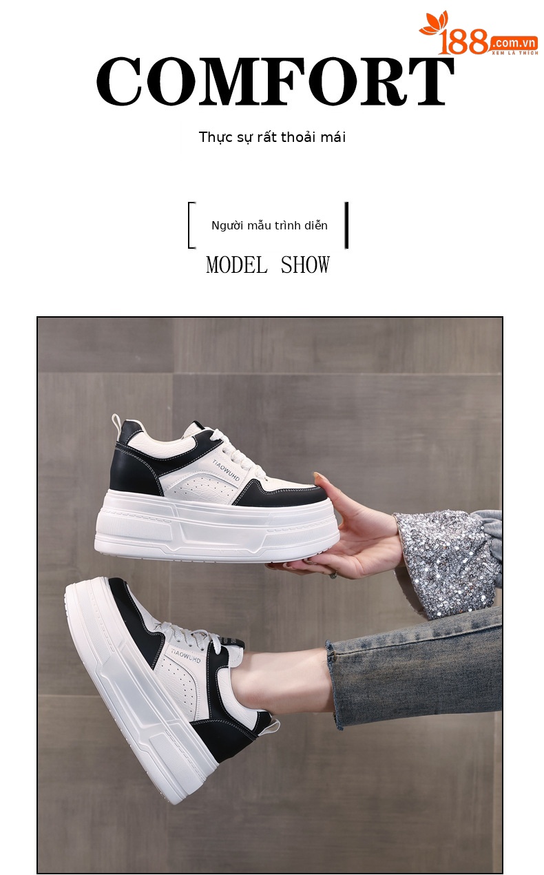 Giày sneaker nữ chunky đế dày tăng chiều cao 8 cm, phong cách trẻ trung — màu be chi tiết 11