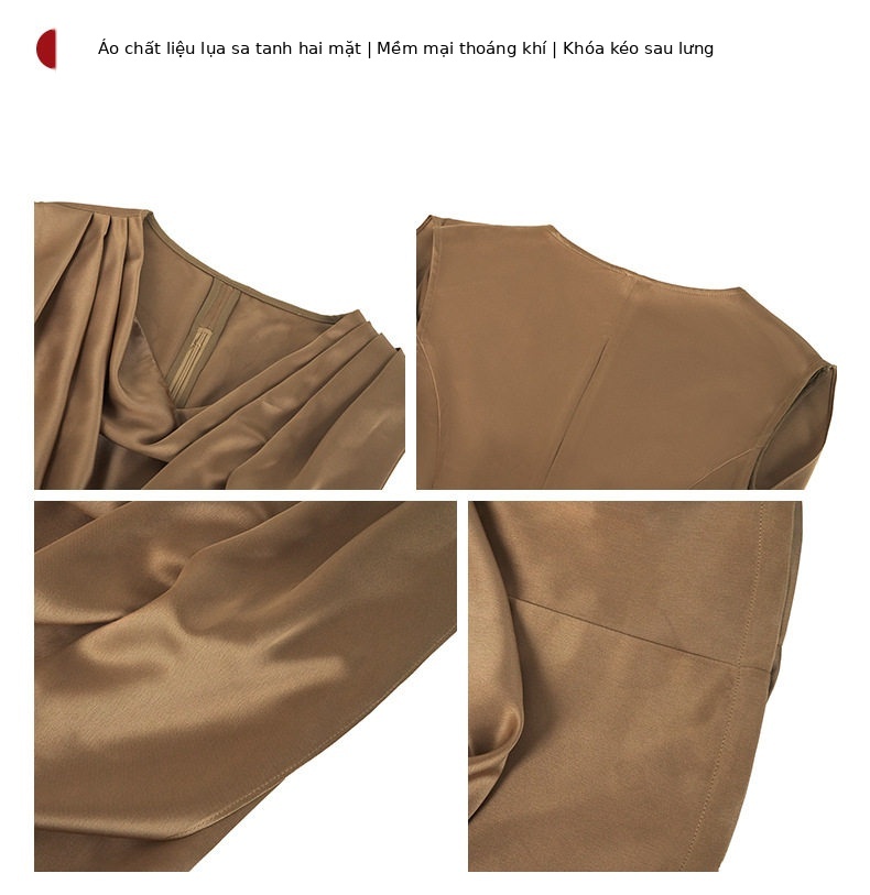 Áo hai dây nữ phong cách Pháp dáng ôm, chất liệu polyester cao cấp — [Nâu Mocha] chi tiết 3