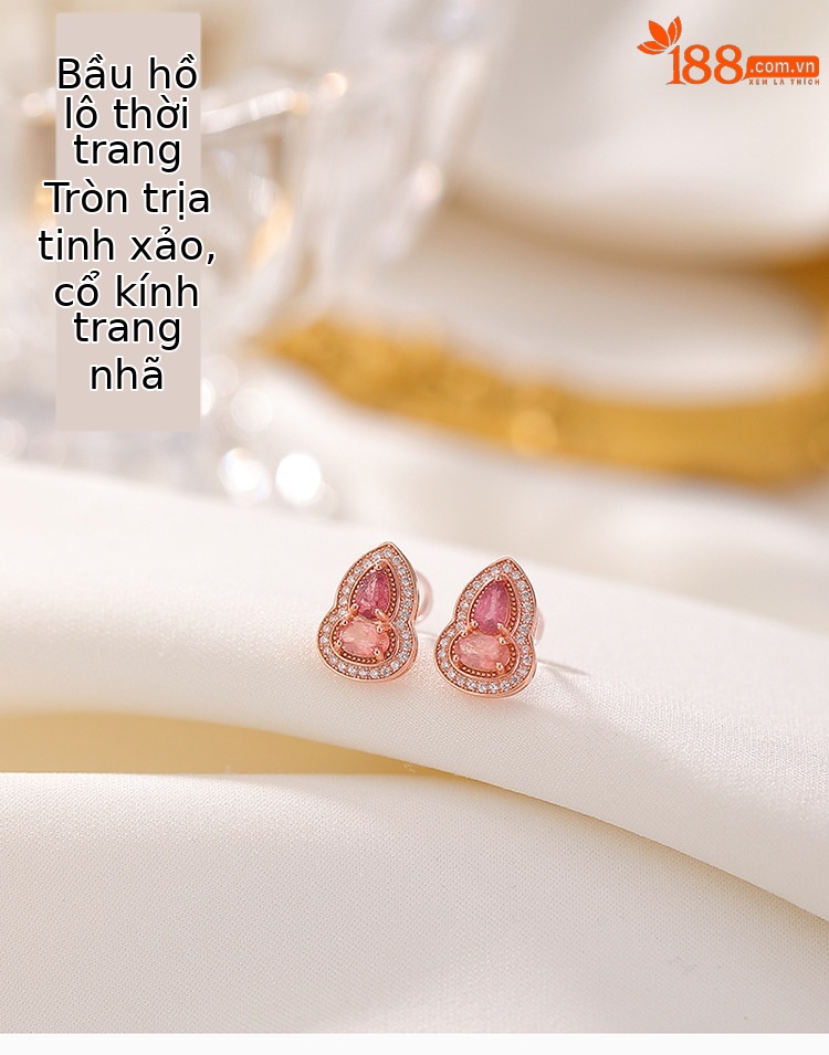 Bông tai bạc S925 mạ vàng hồng đính đá tourmaline hình quả hồ lô lấp lánh — Một cặp (màu tourmaline ngẫu nhiên) chi tiết 1