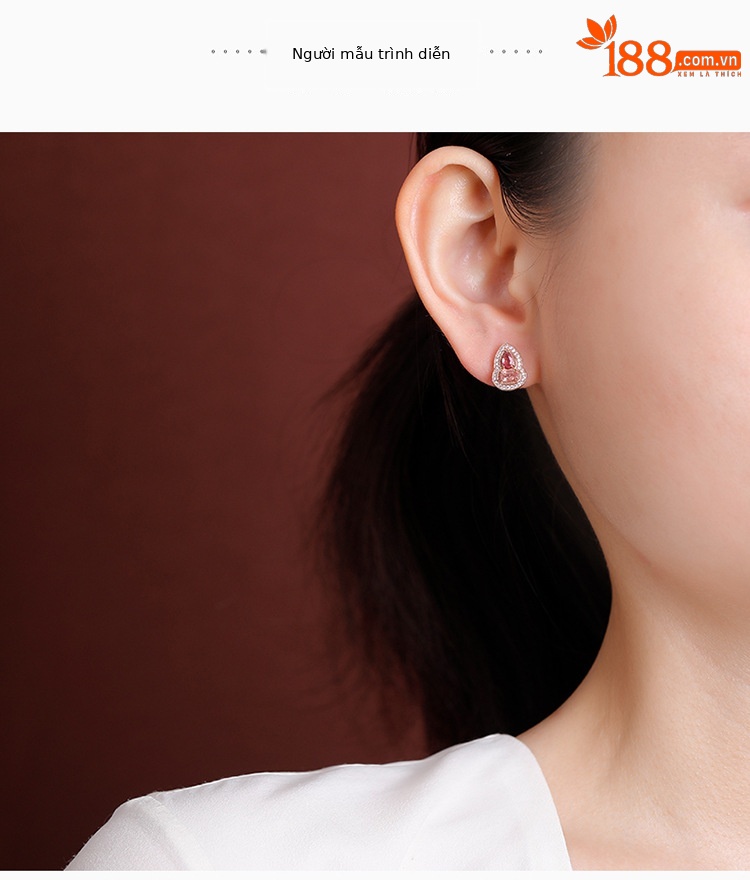 Bông tai bạc S925 mạ vàng hồng đính đá tourmaline hình quả hồ lô lấp lánh — Một cặp (màu tourmaline ngẫu nhiên) chi tiết 3