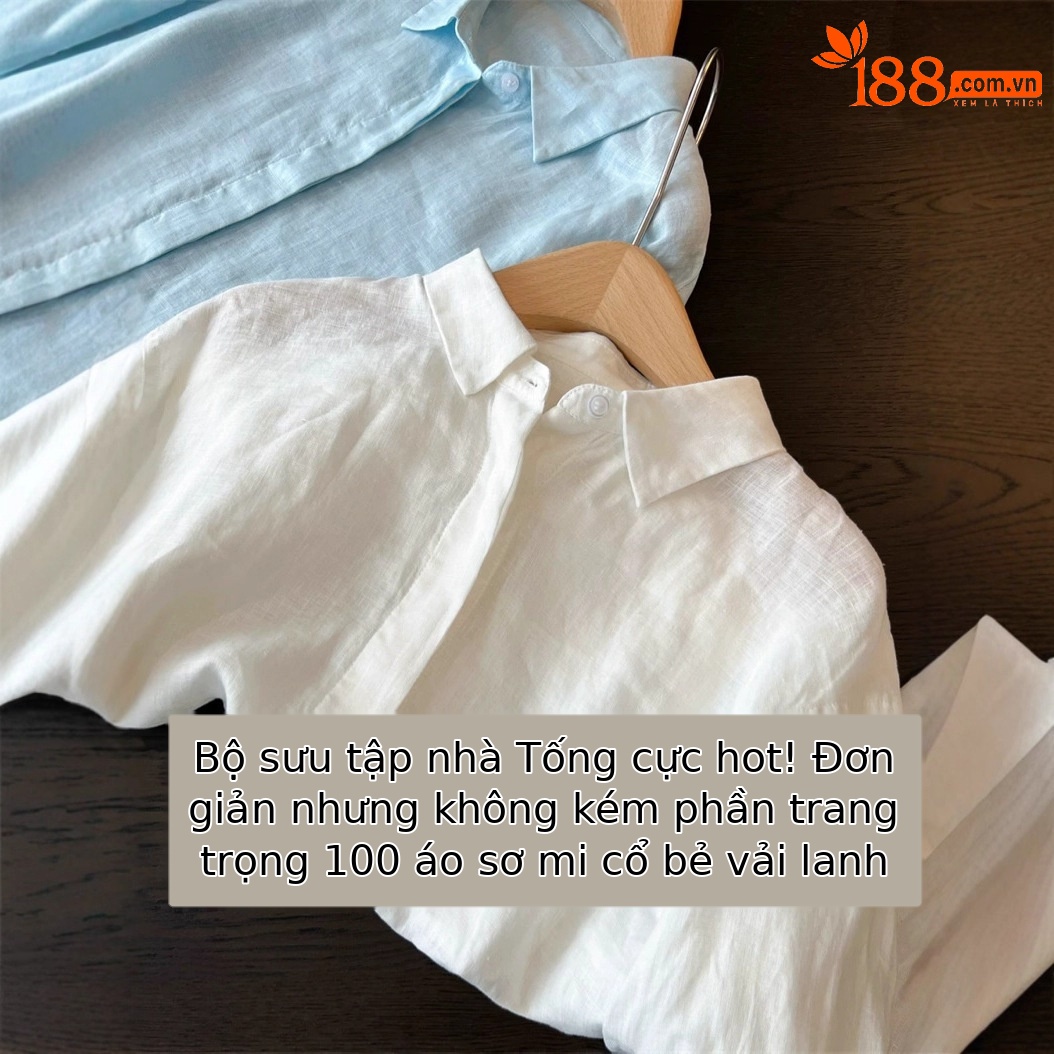 Áo sơ mi linen nữ tay dài phong cách Pháp, chất cotton pha lanh cao cấp, form rộng thoáng mát — màu xanh nhạt