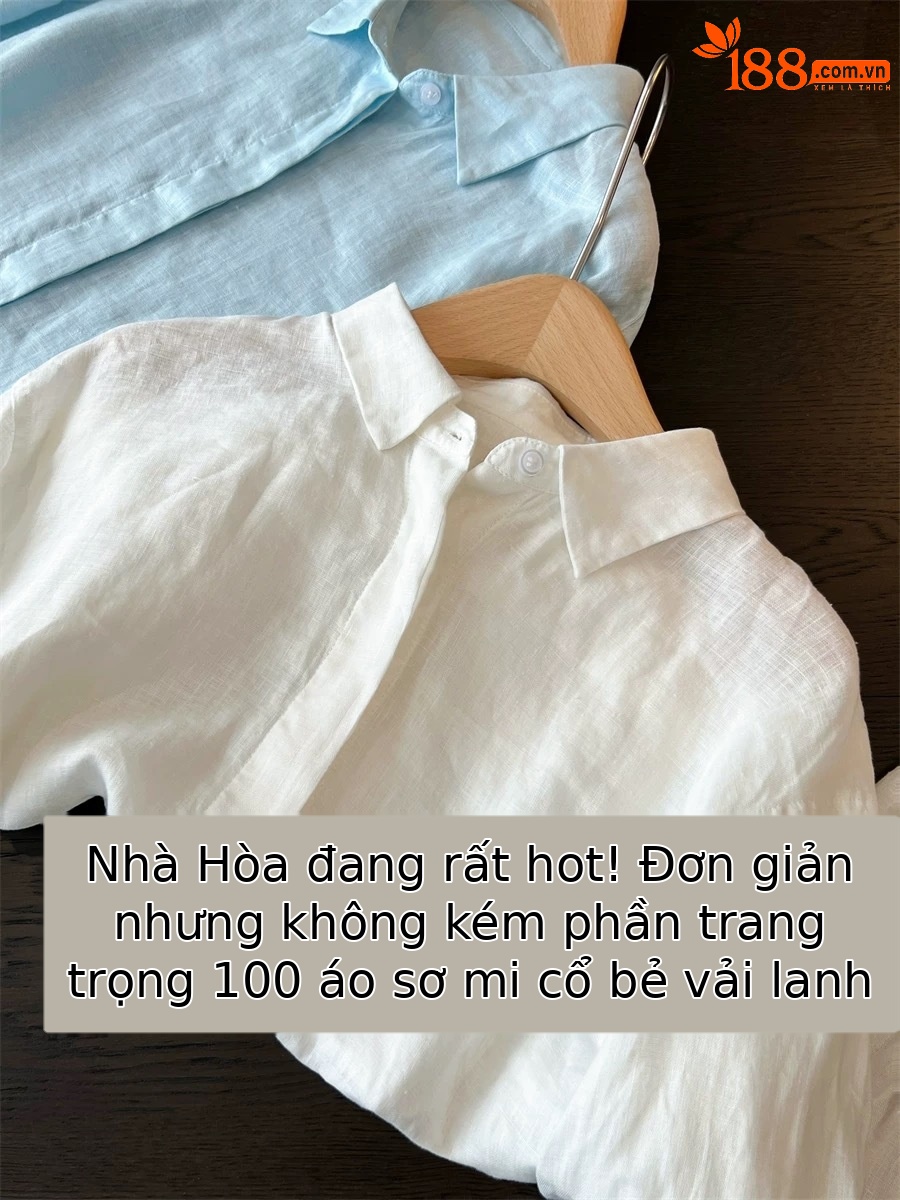 Áo sơ mi linen nữ tay dài phong cách Pháp, chất cotton pha lanh cao cấp, form rộng thoáng mát — màu xanh nhạt chi tiết 3
