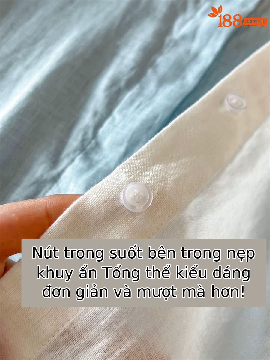 Áo sơ mi linen nữ tay dài phong cách Pháp, chất cotton pha lanh cao cấp, form rộng thoáng mát — màu xanh nhạt chi tiết 4