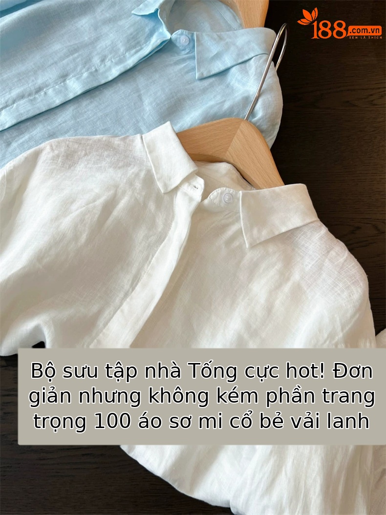 Áo sơ mi linen nữ tay dài phong cách Pháp, chất cotton pha lanh cao cấp, form rộng thoáng mát — màu xanh nhạt chi tiết 5
