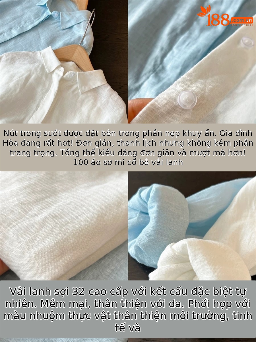 Áo sơ mi linen nữ tay dài phong cách Pháp, chất cotton pha lanh cao cấp, form rộng thoáng mát — màu xanh nhạt chi tiết 1