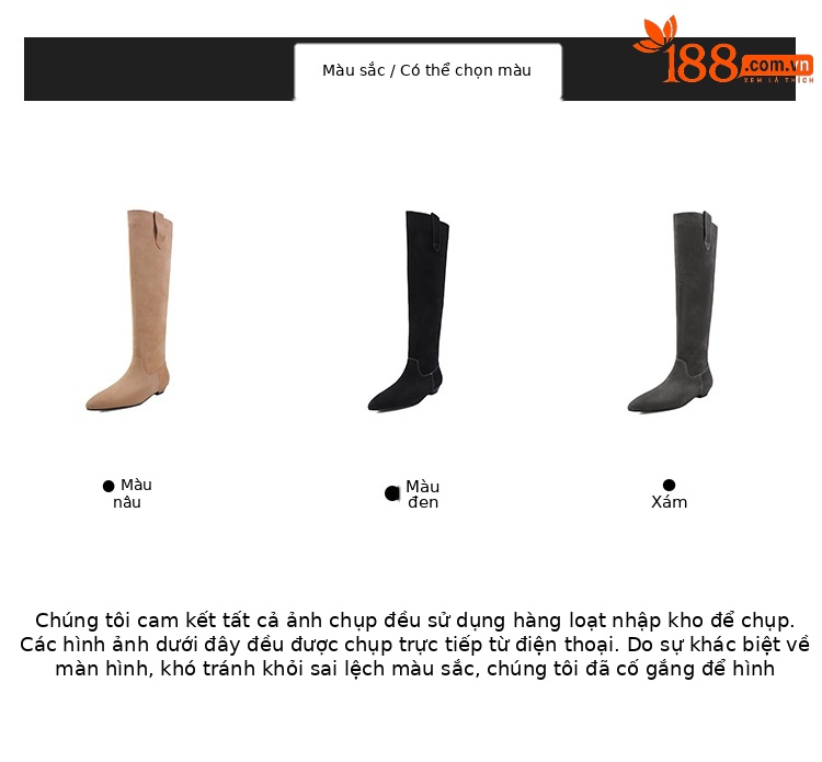 Boot nữ cổ thấp mũi nhọn gót thấp ống xếp ly chất da lộn — màu đen, màu xám, màu mơ chi tiết 3