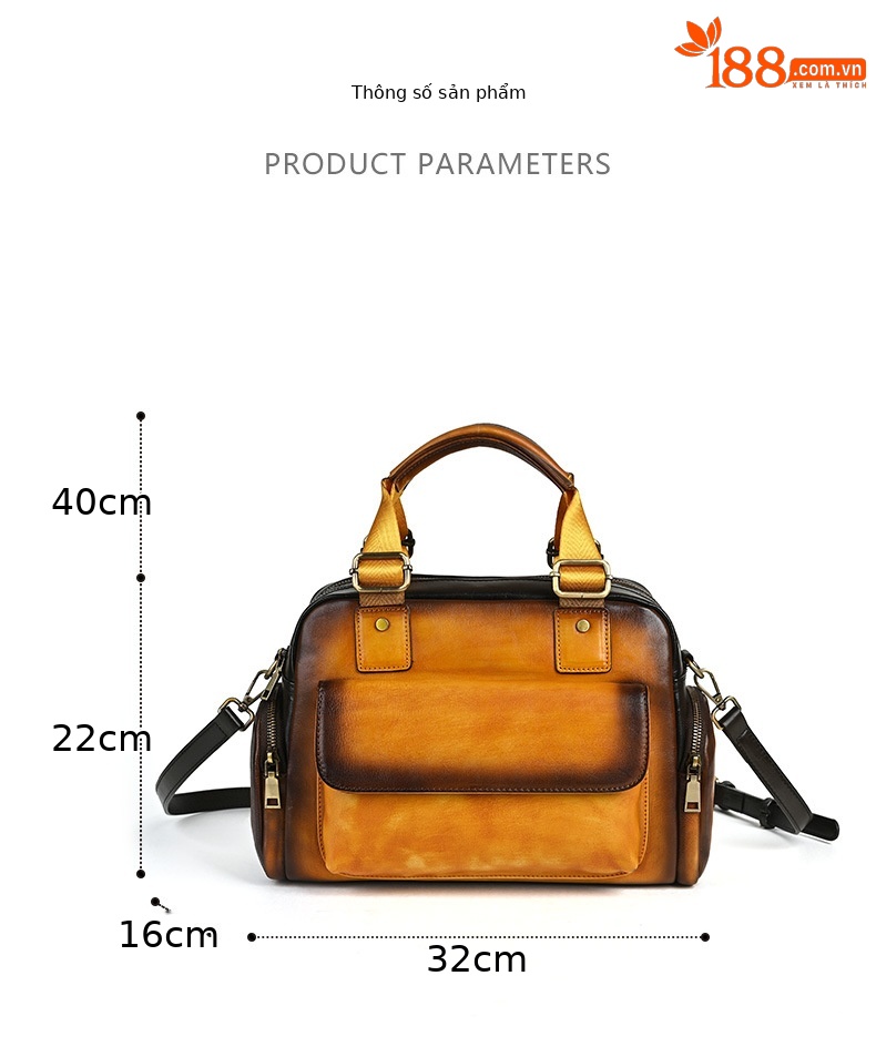 Túi xách tay nữ da bò cổ điển phong cách châu Âu, đa năng xách tay và đeo chéo, kích thước 32×16×22 cm — Đỏ cổ điển chi tiết 3