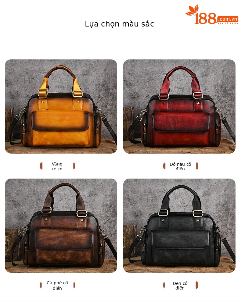 Túi xách tay nữ da bò cổ điển phong cách châu Âu, đa năng xách tay và đeo chéo, kích thước 32×16×22 cm — Đỏ cổ điển chi tiết 5