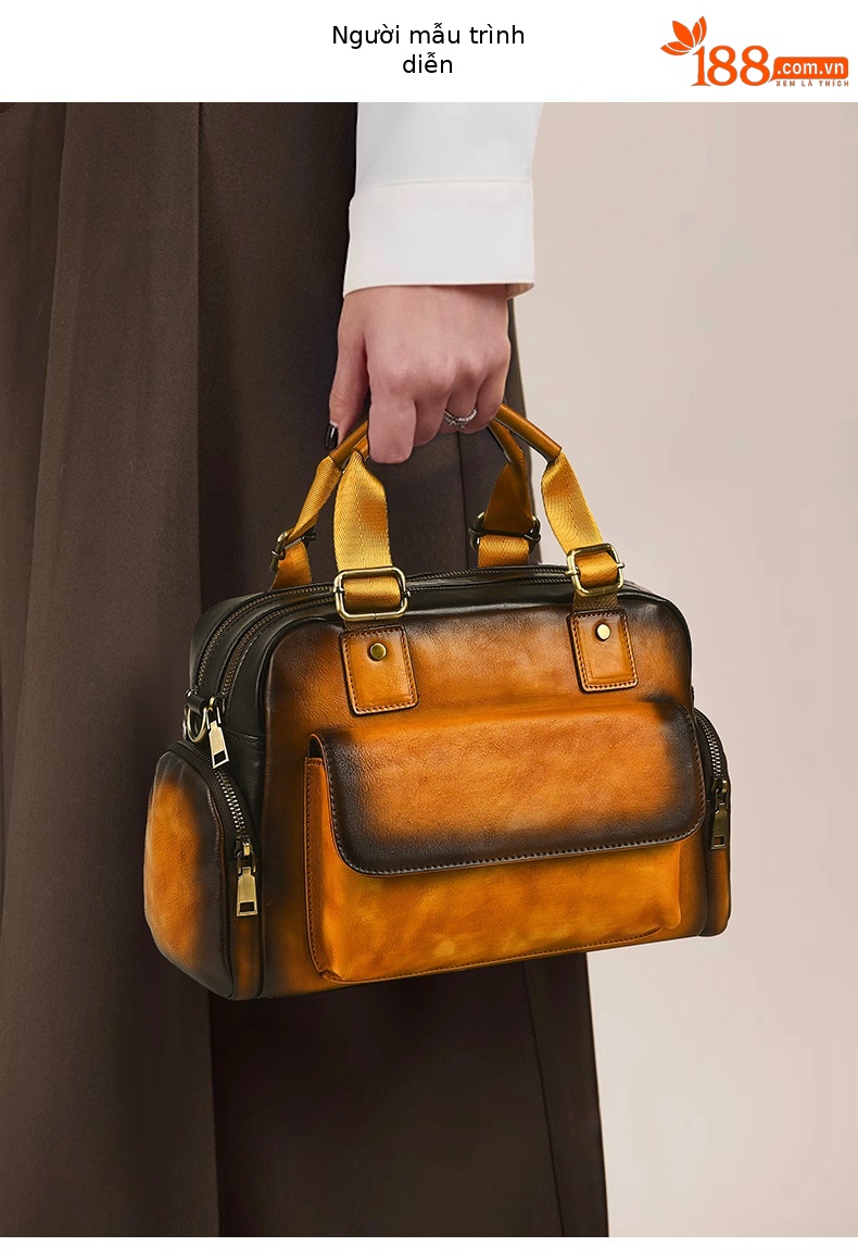 Túi xách tay nữ da bò cổ điển phong cách châu Âu, đa năng xách tay và đeo chéo, kích thước 32×16×22 cm — Đỏ cổ điển chi tiết 11