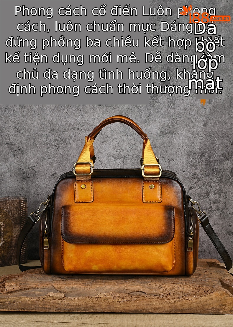 Túi xách tay nữ da bò cổ điển phong cách châu Âu, đa năng xách tay và đeo chéo, kích thước 32×16×22 cm — Đỏ cổ điển chi tiết 1
