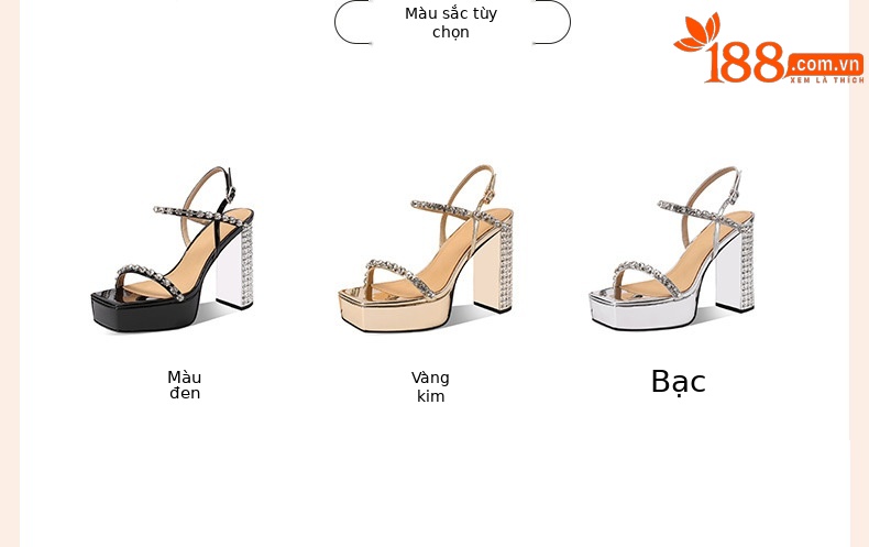 Sandal cao gót nữ hở mũi quai ngang đế dày gót thô 12 cm — đen chi tiết 1